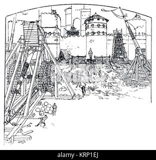 Siege de Chateau illustration de Quatre Fils Aymon par artiste Eugène Grasset de 1894 Le Studio Magazine Banque D'Images
