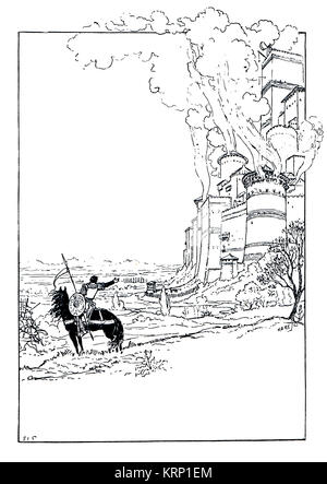Chateau de gravure illustration de Quatre Fils Aymon par artiste Eugène Grasset de 1894 Le Studio Magazine Banque D'Images