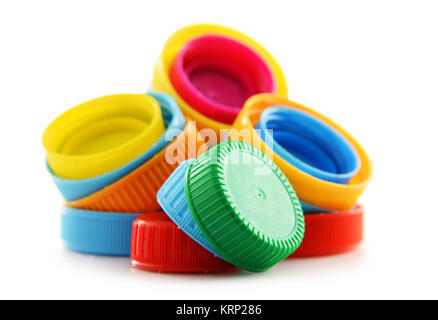 Composition avec des capsules de bouteille en plastique coloré Banque D'Images