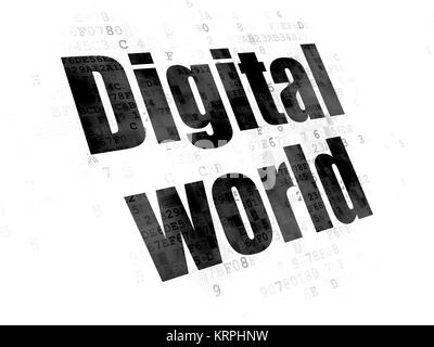 Concept de données : Texte noir pixélisé sur monde numérique Digital background Banque D'Images