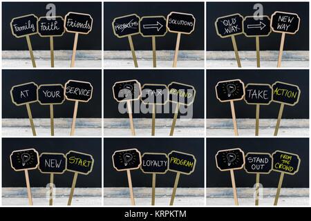 Collage Photo de concept de messages écrits avec la craie et le symbole de l'ampoule comme idée Banque D'Images