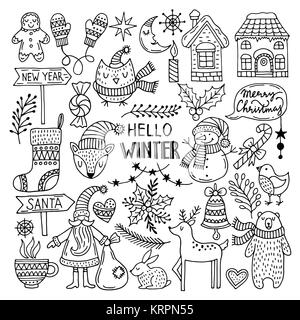 Ensemble d'icônes de noël. L'illustration dans le style dessin animé sur un fond blanc Banque D'Images