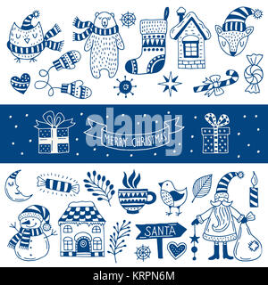 Ensemble d'icônes de noël. L'illustration dans le style cartoon Banque D'Images