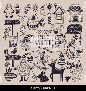 Un ensemble d'icônes de noël. L'illustration dans le style cartoon Banque D'Images