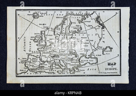 Nathan Hale 1830 Carte - Continent Europe - Espagne France Angleterre Allemagne Italie Autriche Norvège Suède Finlande Russie Portugal Grèce Banque D'Images