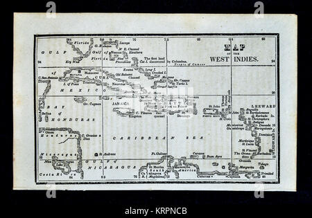 Nathan Hale 1830 Carte - Antilles Mer des Caraïbes Cuba Haïti Jamaïque Banque D'Images