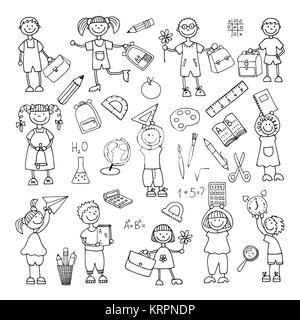 Hand drawn doodle. Retour à l'école. icons set Banque D'Images