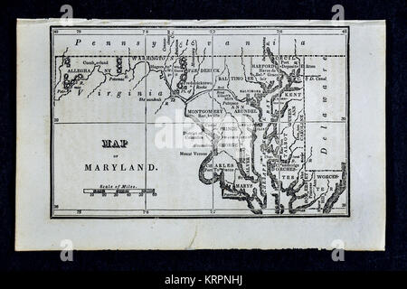 Nathan Hale 1830 Carte - Maryland Baltimore et Washington DC - Baie de Chesapeake, États-Unis Banque D'Images