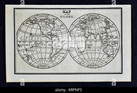 Nathan Hale 1830 Carte de la Planète - Le monde en deux hémisphères - Europe Afrique Asie Australie Amérique du Nord et en Amérique du Sud Banque D'Images