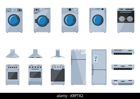 Un ensemble de gros appareils ménagers sur fond blanc Illustration de Vecteur