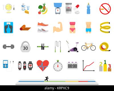 Sport et santé Fitness design plat coloré icons set. Illustration sur fond blanc Illustration de Vecteur