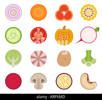 Légumes vecteur ensemble d'icônes de style arrondi - oignon carotte concombre maïs poivron potiron radis tomate ail choux verts pomme de terre Aubergine champignons betteraves et haricots Illustration de Vecteur