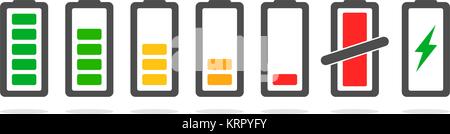 Décharge électrique et charger la batterie icons set Illustration de Vecteur