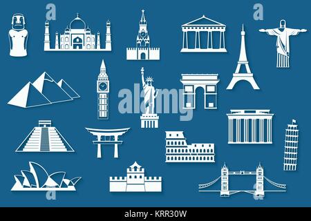 World landmarks, résumé papier icons set Illustration de Vecteur