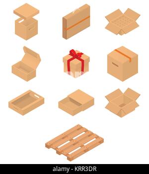 Ensemble de boîtes de carton pour isométrique courrier envoyé Illustration de Vecteur