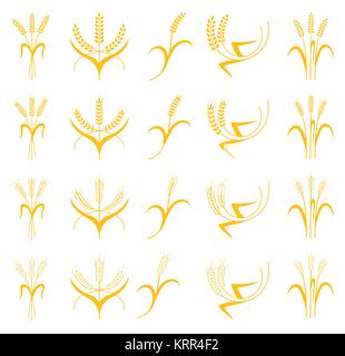 Des épis de blé, d'orge ou de seigle vector icons set graphique visuelle, idéal pour l'emballage du pain, la bière, etc. décor agricole. Illustration de Vecteur