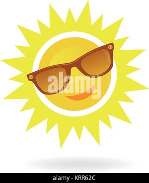 Gai, souriant soleil lunettes de soleil en dessin animé sur fond blanc. Peut être utilisé comme un concept à une éclipse solaire. Vector illustration Illustration de Vecteur