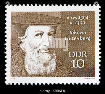 L'allemand de l'Est (DDR) timbre-poste (1970) : Johann Gutenberg (Johannes Gensfleisch zur Laden zum Gutenbergborn : né1394-99, est mort 1468) allemand, forgeron Banque D'Images