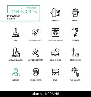 Nettoyage - conception ligne icons set Illustration de Vecteur