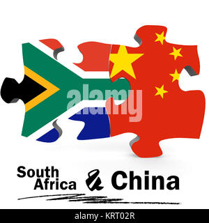 La Chine et l'Afrique du Sud drapeaux dans puzzle Banque D'Images