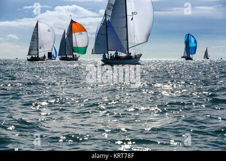 Sanderman Barney's Laughing Gull yawl (136) qui se font concurrence à Cowes au cours de la Panerai British Classic Sailing Week régate. Photo date : lundi 10 juillet Banque D'Images