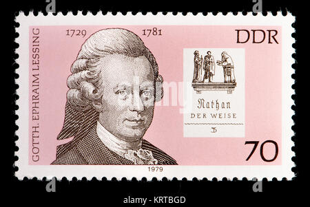 L'allemand de l'Est (DDR) timbre-poste (1979) : Gotthold Ephraim Lessing (1729 - 1781) écrivain, philosophe, dramaturge allemand de l'Illumination Banque D'Images