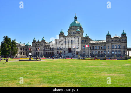 Une vue horizontale de la Colombie-Britannique des édifices législatifs situé dans la ville de Victoria en Colombie-Britannique, Canada. Banque D'Images