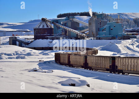 Les wagons sont chargés de charbon d'une mine près de Cadomin Alberta Canada Banque D'Images