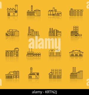 Usine de construction Contours Vector Icon Set Illustration de Vecteur