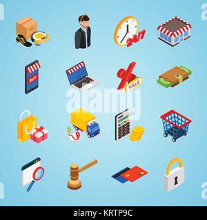 Commerce électronique icon set isométrique avec des gadgets pour l'achat sur internet et des symboles d'achats Illustration de Vecteur