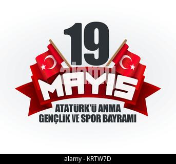 19 Mayis u'Ataturk Anma Genclik ve Spor Bayrami Tebrik Karti - Mai 19 Commémoration d'Atatürk, de la jeunesse et des sports 24. Concept de carte de vœux. Illustration de Vecteur