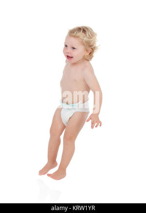 Adorable blond bébé avec deux ans en couche Banque D'Images