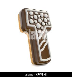 Lettre T d'épices de Noël au chocolat blanc décoré avec des polices et des lignes de points. 3D Banque D'Images