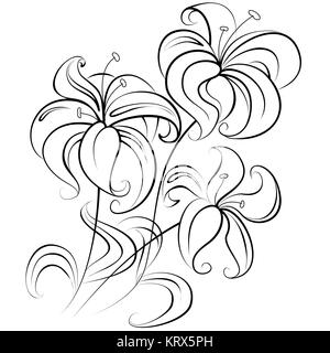 Illustration - bouquet de fleurs stylisé semblable à un lis dans un version incolore Banque D'Images