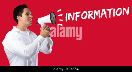 L'information info détails information message actualités actualités concept-voix, le jeune homme Banque D'Images