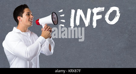 Info Info information information actualités actualités concept-voix, le jeune homme Banque D'Images