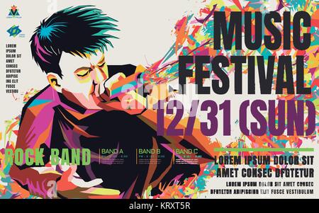 Concert de musique ancienne, un rappeur au style WPAP, pop art portrait pour rock music festival Illustration de Vecteur