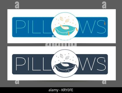 Étiquette, banner pour la fabrication, le nettoyage des oreillers. Icône dans le style linéaire Illustration de Vecteur