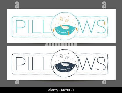 Étiquette, banner pour la fabrication, le nettoyage des oreillers. Icône dans le style linéaire Illustration de Vecteur