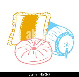 L'icône du coussin dans le style linéaire. oreillers de différentes formes et types Illustration de Vecteur