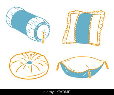 Définir les icônes de différentes formes et types de coussins. icône dans un style linéaire Illustration de Vecteur