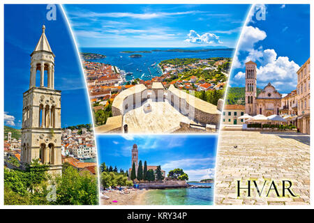 Île de Hvar carte postale touristique avec étiquette Banque D'Images