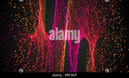 Arrière-plan de rendu avec des chaînes de particules torsadée. Résumé numérique sombre Banque D'Images