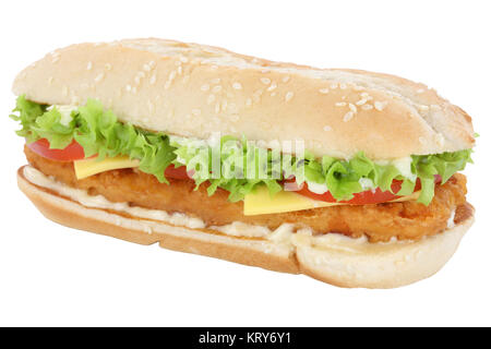 Burger de poulet poulet poulet burger hamburger salade de tomates au fromage coupe exemptés isolated Banque D'Images