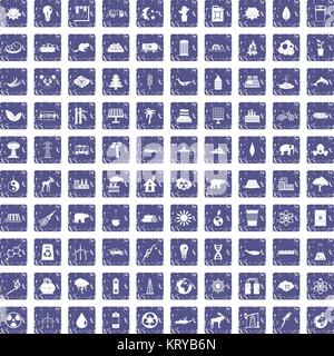 Eco 100 icons set grunge sapphire Illustration de Vecteur