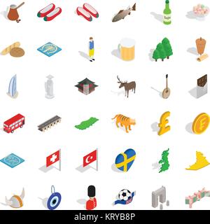 British flag icons set, style isométrique Illustration de Vecteur