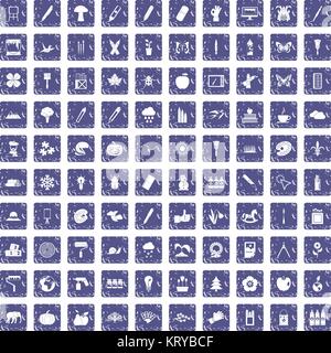 100 eco design icons set grunge sapphire Illustration de Vecteur