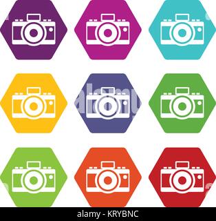 L'hexaèdre couleur Photocamera icon set Illustration de Vecteur