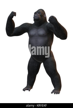 Gorille de rendu 3D on White Banque D'Images