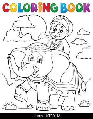Livre de coloriage homme voyageant sur elephant Banque D'Images